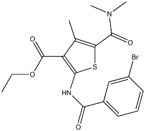 ethyl 2-[(3-bromobenzoyl)amino]-5-[(dimethylamino)carbonyl]-4-methyl-3-thiophenecarboxylate Struktur