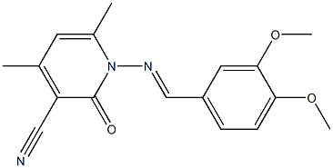 1-{[(E)-(3,4-dimethoxyphenyl)methylidene]amino}-4,6-dimethyl-2-oxo-1,2-dihydro-3-pyridinecarbonitrile Struktur