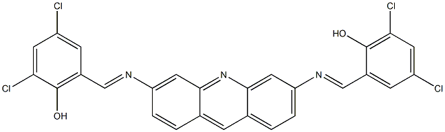 2,4-dichloro-6-{[(6-{[(E)-(3,5-dichloro-2-hydroxyphenyl)methylidene]amino}-3-acridinyl)imino]methyl}phenol|