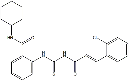 2-[({[(E)-3-(2-chlorophenyl)-2-propenoyl]amino}carbothioyl)amino]-N-cyclohexylbenzamide Structure
