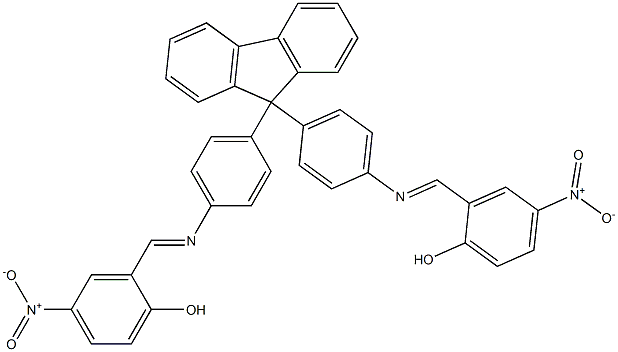 2-[({4-[9-(4-{[(E)-(2-hydroxy-5-nitrophenyl)methylidene]amino}phenyl)-9H-fluoren-9-yl]phenyl}imino)methyl]-4-nitrophenol Struktur