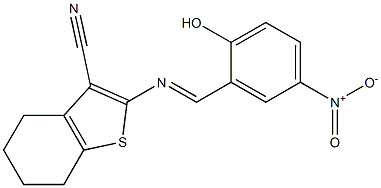 2-{[(E)-(2-hydroxy-5-nitrophenyl)methylidene]amino}-4,5,6,7-tetrahydro-1-benzothiophene-3-carbonitrile Structure