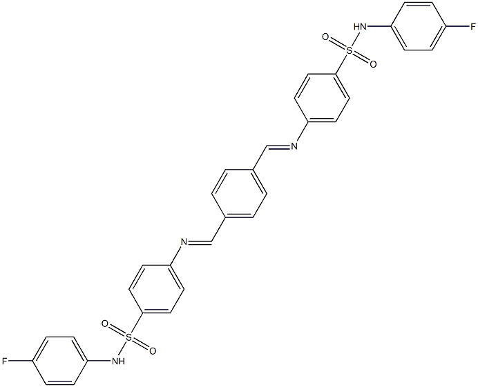 4-[((E)-{4-[({4-[(4-fluoroanilino)sulfonyl]phenyl}imino)methyl]phenyl}methylidene)amino]-N-(4-fluorophenyl)benzenesulfonamide Struktur