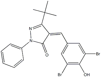 3-(tert-butyl)-4-[(Z)-(3,5-dibromo-4-hydroxyphenyl)methylidene]-1-phenyl-1H-pyrazol-5-one 化学構造式