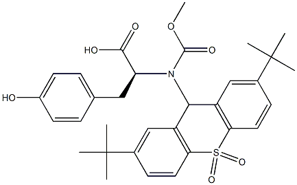 (2S)-2-[(2,7-Di-tert-butyl-9H-thioxanthene 10,10-dioxide)-9-ylmethoxycarbonylamino]3-(4-hydroxyphenyl)propionic acid Struktur