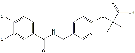 2-[4-(3,4-ジクロロベンゾイルアミノメチル)フェノキシ]-2-メチルプロピオン酸 化学構造式