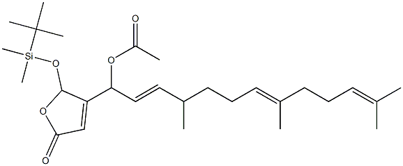 Acetic acid 1-[[2,5-dihydro-5-oxo-2-(tert-butyldimethylsiloxy)furan]-3-yl]-4,8,12-trimethyl-2,7,11-tridecatrienyl ester Struktur