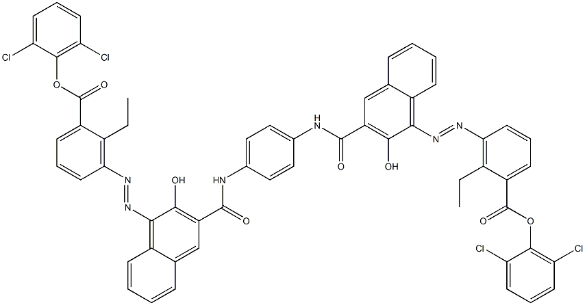 1,4-Bis[1-[[6-ethyl-5-(2,6-dichlorophenoxycarbonyl)phenyl]azo]-2-hydroxy-3-naphthoylamino]benzene Structure