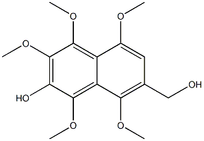 1,3,4,5,8-ペンタメトキシ-7-(ヒドロキシメチル)ナフタレン-2-オール 化学構造式