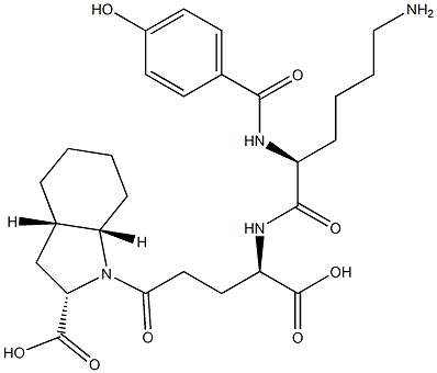 (2S,3aS,7aS)-オクタヒドロ-1-[(4R)-4-[[(2S)-6-アミノ-2-[4-ヒドロキシベンゾイルアミノ]ヘキサノイル]アミノ]-4-カルボキシブチリル]-1H-インドール-2-カルボン酸 化学構造式