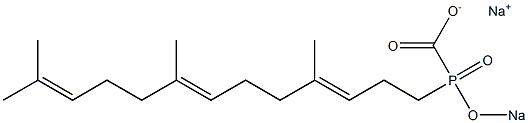 [[(3E,7E)-4,8,12-トリメチルトリデカ-3,7,11-トリエニル]ソジオオキシホスフィニル]ぎ酸ナトリウム 化学構造式