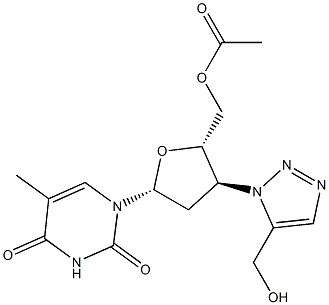 5'-O-Acetyl-3'-(5-(hydroxymethyl)-1H-1,2,3-triazol-1-yl)-3'-deoxythymidine Struktur