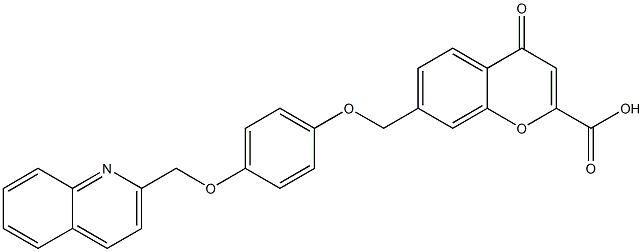 7-[4-[(2-キノリニル)メトキシ]フェノキシメチル]-4-オキソ-4H-1-ベンゾピラン-2-カルボン酸 化学構造式