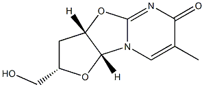 (2S,3aS,9aR)-2-(Hydroxymethyl)-7-methyl-2,3,3a,9a-tetrahydro-6H-furo[2',3':4,5]oxazolo[3,2-a]pyrimidin-6-one Struktur