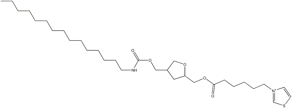 3-[6-[[Tetrahydro-4-pentadecylaminocarbonyloxymethylfuran]-2-ylmethoxy]-6-oxohexyl]thiazolium Structure