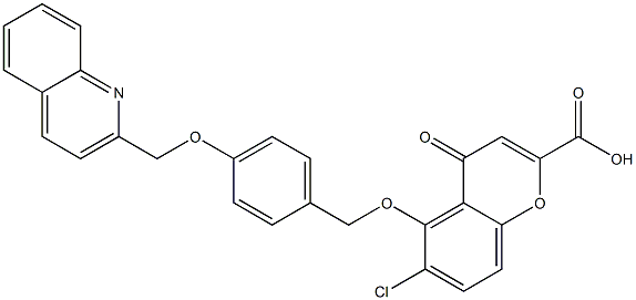 5-[4-[(2-キノリニル)メトキシ]ベンジルオキシ]-6-クロロ-4-オキソ-4H-1-ベンゾピラン-2-カルボン酸 化学構造式