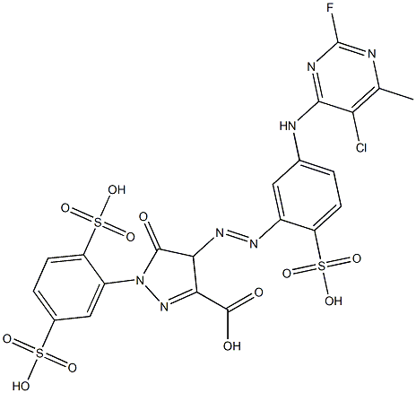4-[[5-[(5-Chloro-2-fluoro-6-methyl-4-pyrimidinyl)amino]-2-sulfophenyl]azo]-1-(2,5-disulfophenyl)-4,5-dihydro-5-oxo-1H-pyrazole-3-carboxylic acid Struktur