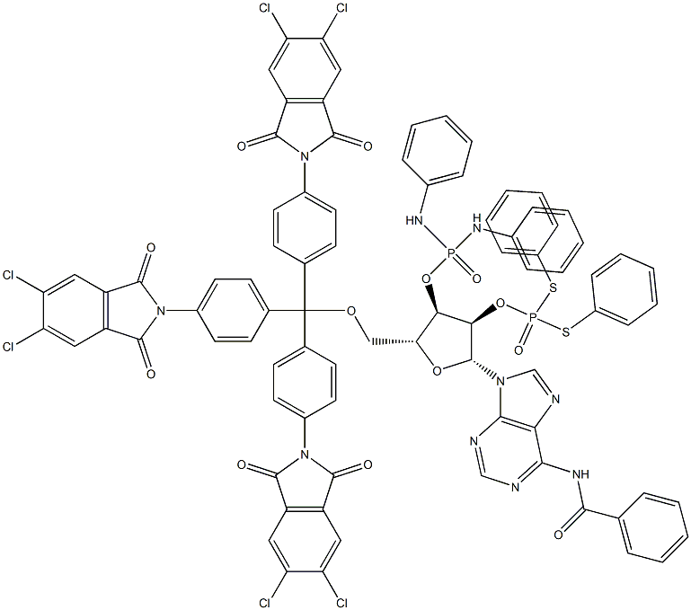 3'-O-[Bis(phenylamino)phosphinyl]-5'-O-[tris[4-[(1,3-dihydro-1,3-dioxo-5,6-dichloro-2H-isoindol)-2-yl]phenyl]methyl]-N-benzoyladenosine 2'-dithiophosphoric acid S,S-diphenyl ester