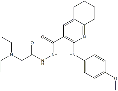 N'-[2-(ジエチルアミノ)アセチル]-2-[(4-メトキシフェニル)アミノ]-5,6,7,8-テトラヒドロキノリン-3-カルボヒドラジド 化学構造式