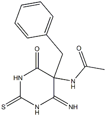5-Acetylamino-1,2,5,6-tetrahydro-6-imino-5-benzyl-2-thioxopyrimidin-4(3H)-one Struktur