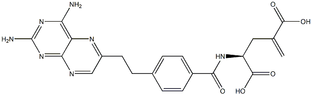 (2S)-2-[4-[2-(2,4-ジアミノ-6-プテリジニル)エチル]ベンゾイルアミノ]-4-メチレングルタル酸 化学構造式