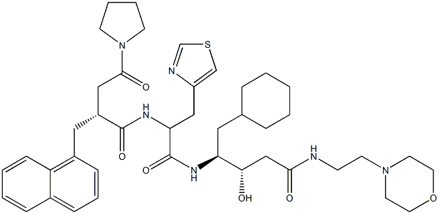 (3S,4S)-3-Hydroxy-5-cyclohexyl-4-[3-(4-thiazolyl)-2-[[(2R)-2-[1-pyrrolidinylcarbonylmethyl]-3-(1-naphthalenyl)propionyl]amino]propionylamino]-N-(2-morpholinoethyl)valeramide 结构式