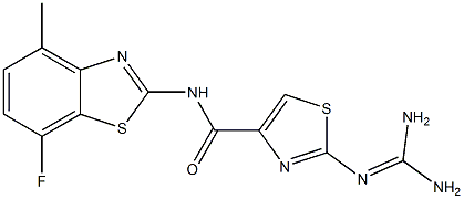 2-(Diaminomethyleneamino)-N-(7-fluoro-4-methyl-2-benzothiazolyl)thiazole-4-carboxamide Struktur