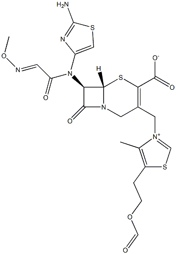(7R)-7-[(2-Amino-4-thiazolyl)(methoxyimino)acetylamino]-3-[[(5-(2-formyloxyethyl)-4-methylthiazol-3-ium)-3-yl]methyl]cepham-3-ene-4-carboxylic acid Struktur