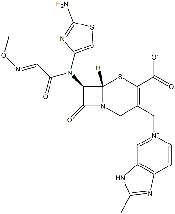 (7R)-7-[(2-Amino-4-thiazolyl)(methoxyimino)acetylamino]-3-[[2-methyl-(3H-imidazo[4,5-c]pyridin-5-ium)-5-yl]methyl]cepham-3-ene-4-carboxylic acid Struktur