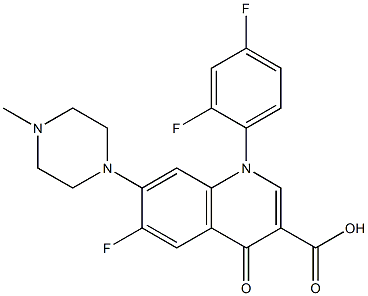 1-(2,4-ジフルオロフェニル)-4-オキソ-6-フルオロ-7-(4-メチル-1-ピペラジニル)-1,4-ジヒドロ-3-キノリンカルボン酸 化学構造式