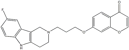 7-[3-[(8-フルオロ-2,3,4,5-テトラヒドロ-1H-ピリド[4,3-b]インドール)-2-イル]プロピルオキシ]-4H-1-ベンゾピラン-4-オン 化学構造式