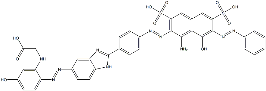N-[2-[[2-[4-[[1-アミノ-8-ヒドロキシ-7-(フェニルアゾ)-3,6-ジスルホ-2-ナフチル]アゾ]フェニル]-1H-ベンゾイミダゾール-5-イル]アゾ]-5-ヒドロキシフェニル]グリシン 化学構造式