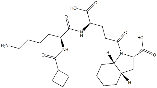 (2S,3aS,7aS)-Octahydro-1-[(4R)-4-[[(2S)-6-amino-2-[cyclobutylcarbonylamino]hexanoyl]amino]-4-carboxybutyryl]-1H-indole-2-carboxylic acid Struktur