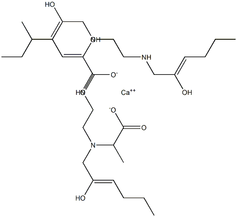 Bis[2-[N-(2-hydroxy-2-hexenyl)-N-[2-(2-hydroxy-2-hexenylamino)ethyl]amino]propionic acid]calcium salt Struktur