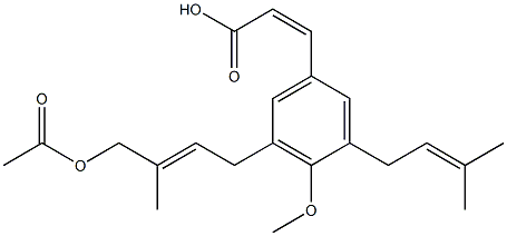 (Z)-3-[3-(3-Methyl-2-butenyl)-4-methoxy-5-[(E)-4-acetoxy-3-methyl-2-butenyl]phenyl]acrylic acid Struktur