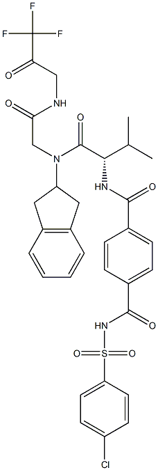 N-[(1S)-1-[[[(2,3-Dihydro-1H-inden)-2-yl][[(2-oxo-3,3,3-trifluoropropyl)carbamoyl]methyl]amino]carbonyl]-2-methylpropyl]-N'-[(4-chlorophenyl)sulfonyl]terephthalamide,,结构式