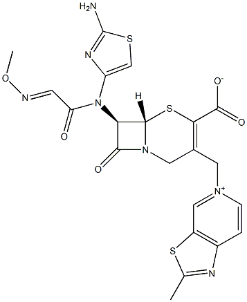 (7R)-7-[(2-Amino-4-thiazolyl)(methoxyimino)acetylamino]-3-[[(2-methylthiazolo[5,4-c]pyridin-5-ium)-5-yl]methyl]cepham-3-ene-4-carboxylic acid Struktur