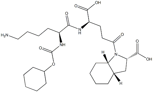 (2S,3aS,7aS)-Octahydro-1-[(4R)-4-[[(2S)-6-amino-2-[cyclohexyloxycarbonylamino]hexanoyl]amino]-4-carboxybutyryl]-1H-indole-2-carboxylic acid Struktur