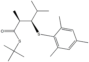 (1S,2R)-2-(2,4,6-Trimethylphenylthio)-1,3-dimethylbutane-1-thiocarboxylic acid S-tert-butyl ester Structure
