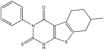 1,2,5,6,7,8-Hexahydro-3-phenyl-7-methyl-2-thioxo[1]benzothieno[2,3-d]pyrimidin-4(3H)-one 结构式