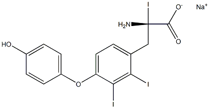 (S)-2-アミノ-3-[4-(4-ヒドロキシフェノキシ)-2,3-ジヨードフェニル]-2-ヨードプロパン酸ナトリウム 化学構造式