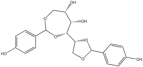 1-O,2-O:3-O,6-O-ビス(4-ヒドロキシベンジリデン)-L-グルシトール 化学構造式