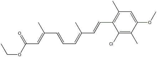 (2E,4E,6E,8E)-9-(2-クロロ-3,6-ジメチル-4-メトキシフェニル)-3,7-ジメチル-2,4,6,8-ノナテトラエン酸エチル 化学構造式
