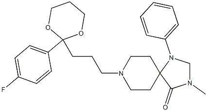 8-[3-[2-(4-フルオロフェニル)-1,3-ジオキサン-2-イル]プロピル]-3-メチル-1-フェニル-1,3,8-トリアザスピロ[4.5]デカン-4-オン 化学構造式