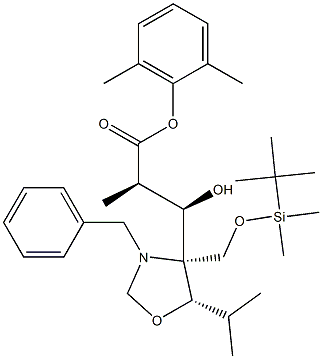3-[(4S,5S)-N-BENZYL-4-(T-BUTYLDIMETHYLSILYLOXYMETHYL)-5-ISOPROPYLOXAZOLIDIN-4-YL]-(2R,3R)-3-HYDROXY-2-METHYLPROPIONIC ACID, 2,6-DIMETHYLPHENYL ESTER Structure
