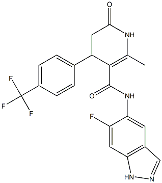 4-[4-(Trifluoromethyl)phenyl]-N-(6-Fluoro-1H-indazol-5-yl)-2-methyl-6-oxo-1,4,5,6-tetrahydro-3-pyridinecarboxamide 结构式