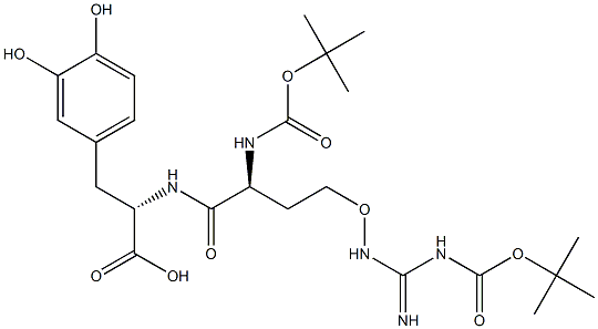 (S)-2-[(S)-2-(Boc-amino)-4-[(3-Boc-guanidino)oxy]butanamido]-3-(3,4-dihydroxyphenyl)propanoic Acid Structure