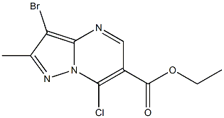 3-Bromo-7-chloro-2-methyl-pyrazolo[1,5-a]pyrimidine-6-carboxylic acid ethyl ester Struktur