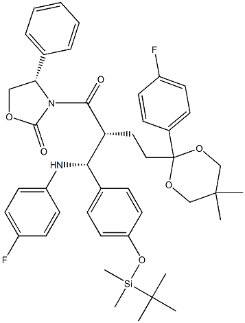 (4S)-3-[(2R)-2-[(R)-[4-[[(1,1-Dimethylethyl)dimethylsilyl]oxy]phenyl][(4-fluorophenyl)amino]methyl]-4-[2-(4-fluorophenyl)-5,5-dimethyl-1,3-dioxan-2-yl]-1-oxobutyl]-4-phenyl-2-oxazolidinone Struktur