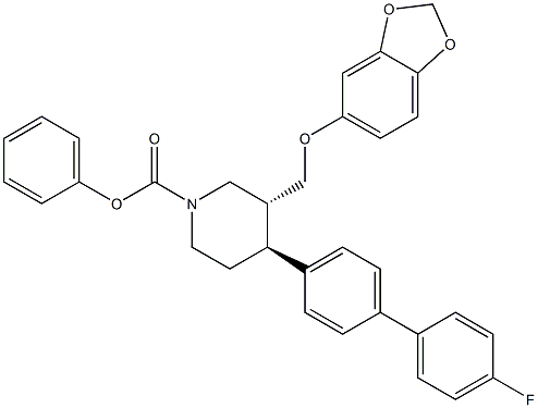 (trans)-phenyl 3-((benzo[d][1,3]dioxol-5-yloxy)methyl)-4-(4'-fluoro- [1,1'-biphenyl]-4-yl)piperidine-1-carboxylate